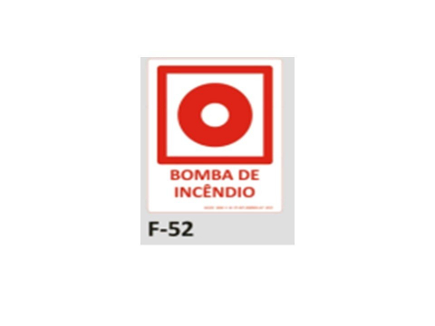 PLACA DE IDENTIFICAÇÃO - BOMBA DE INCÊNDIO F-52 10X15CM