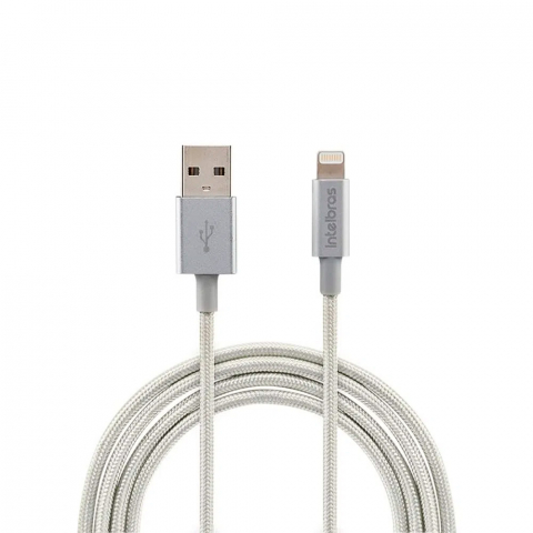 Cabo USB - Lightning 1,5m nylon branco EUAL 15NB - Intelbras 